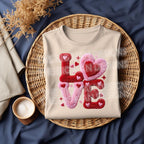 Cream LOVE chenille style Valentine DTF heat transfer design mockup ready to press