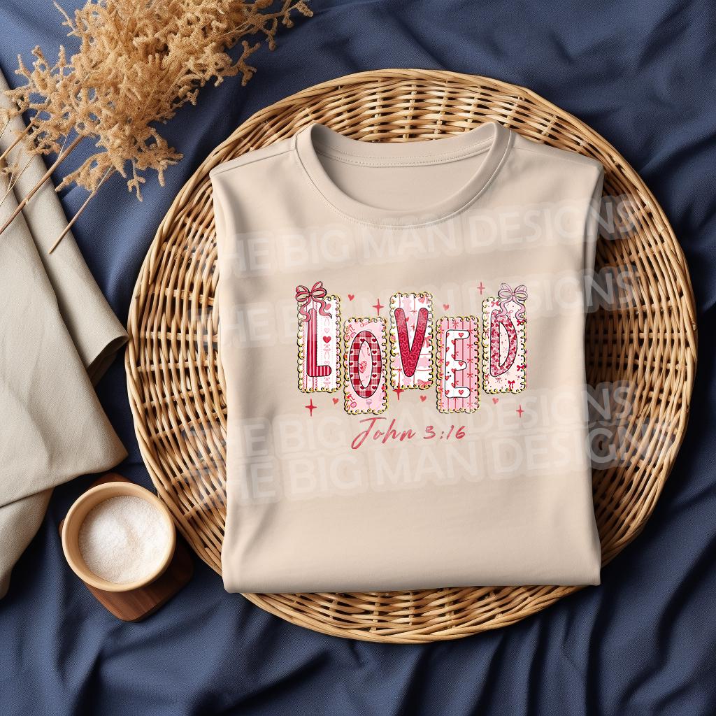 Loved John 3:16 dtf on a lay flat cream tshirt mock up