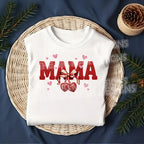 Faux yarn MAMA Valentine DTF transfer on white shirt flat lay mockup