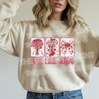 Love Like Jesus Christian Valentine floral bow cross design on beige sweatshirt