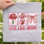 Christian Love Like Jesus floral bow cross shirt design on gray t-shirt mockup