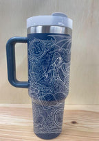 Magic The Gathering images on blue 40 oz tumbler with steel design