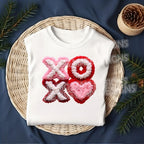 XOXO chenille look heart DTF heat transfer folded shirt flat lay product mockup