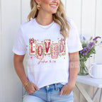 Loved John 3:16 on a white tshirt lifestyle mock up