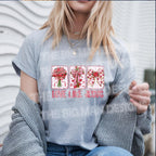 Woman wearing Love Like Jesus Christian Valentine floral bow cross shirt