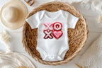 XOXO Faux Latch Hook Onesie | Fuzzy DTF Design in Pink, Red & White!