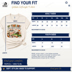 Gildan Softstyle adult and youth T-shirt width and length measurements in inches beside the timeline gator shirt.
