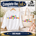 Coordinating OMG Point Your Toes sweatshirt and natural tote mockups, sold separately by request