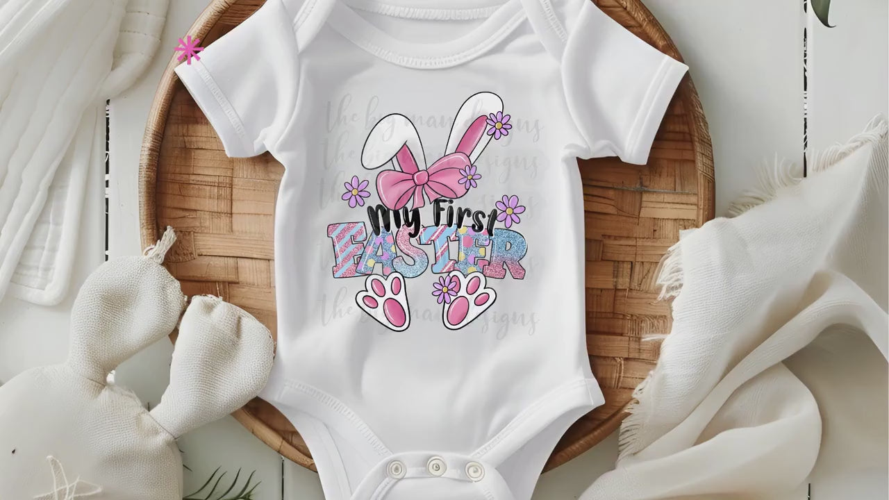 Floral Pink Toile Chinoiserie Bunny Baby Onesie | Elegant Vintage Easter Outfit