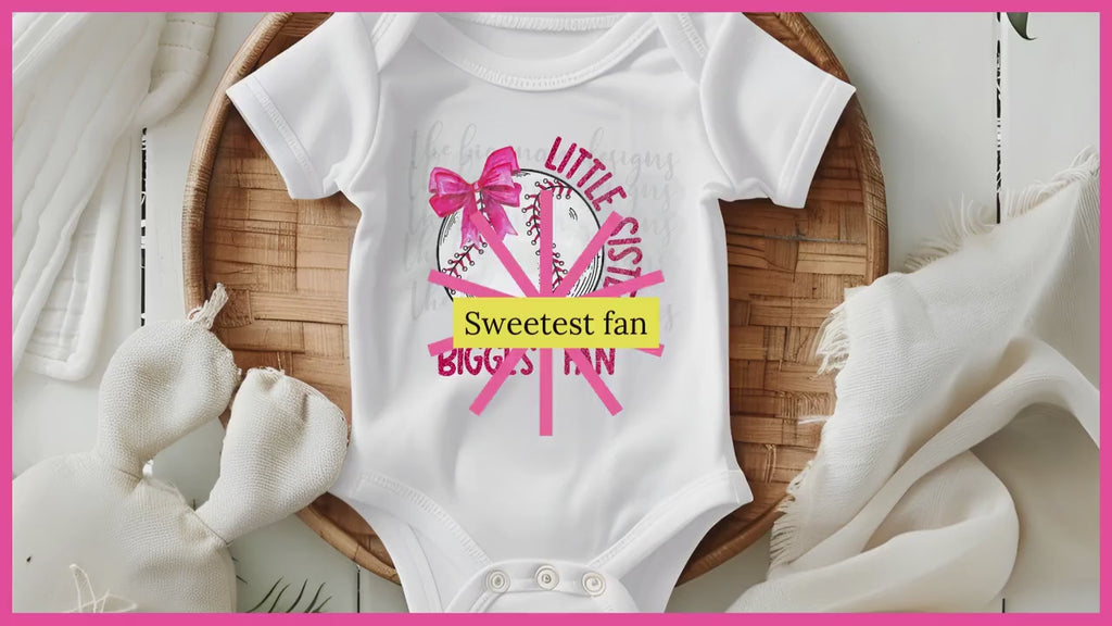 Little Sister Baseball Shirt | Pink Bow, Faux Glitter Print