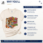 Special education deadline shirt benefits including Softstyle comfort, DTF front printing, and made-to-order production.
