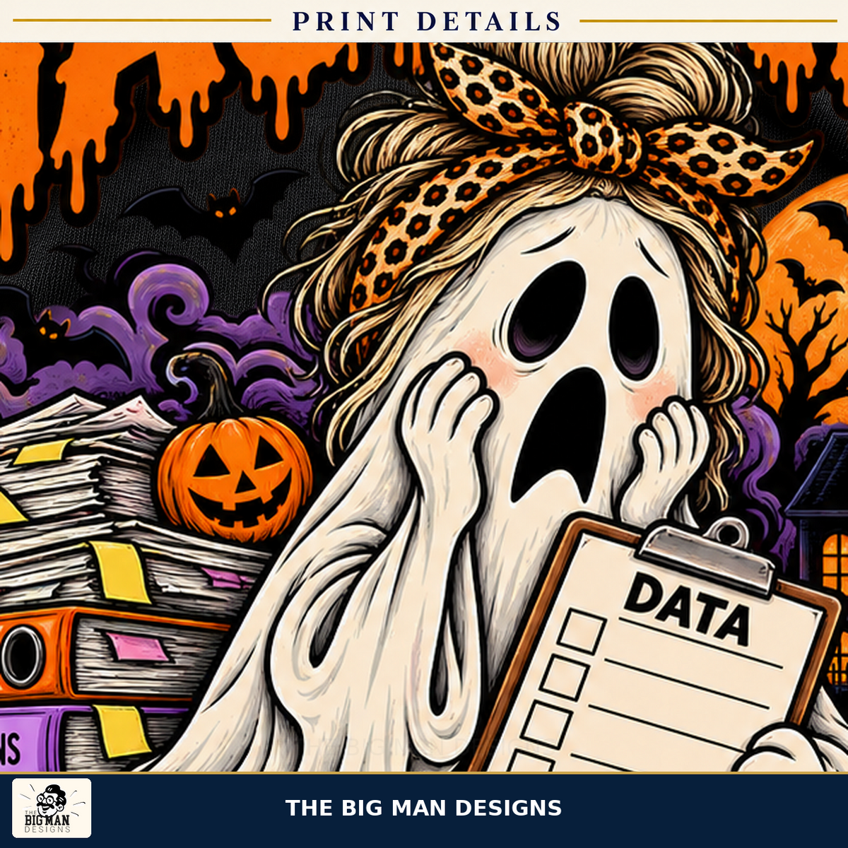 The Real Haunting IEPs Without Data Halloween shirt, print detail, The Big Man Designs