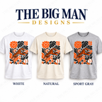 Tiger floral baseball design: White Natural and Sport Gray shirt color options. The Big Man Designs.