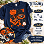 Tiger floral baseball design: Adult and youth size names guide. The Big Man Designs.