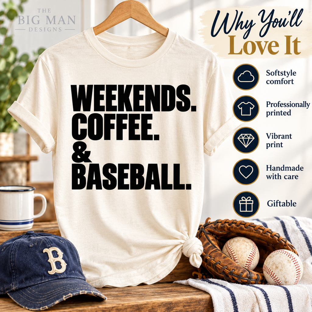 Weekends Coffee and Baseball: Shirt features and benefits. The Big Man Designs.
