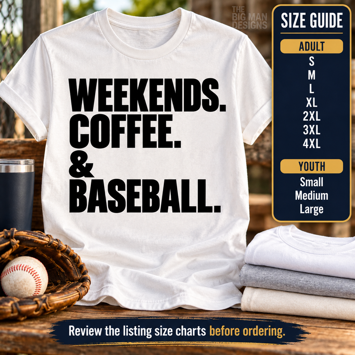 Weekends Coffee and Baseball: Adult and youth size names guide. The Big Man Designs.